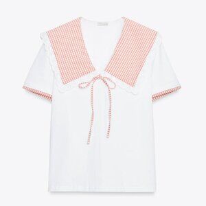 Zara Gingham Check Contrast T-shirt Women's Medium